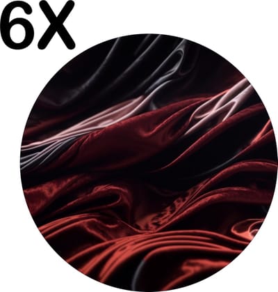 Luxe Ronde Placemat - Abstract - Golvend - Zijde - Zwart - Rood - Set van 6 Placemats - 50x50 cm - 2 mm dik Vinyl - Anti Slip - Afneembaar