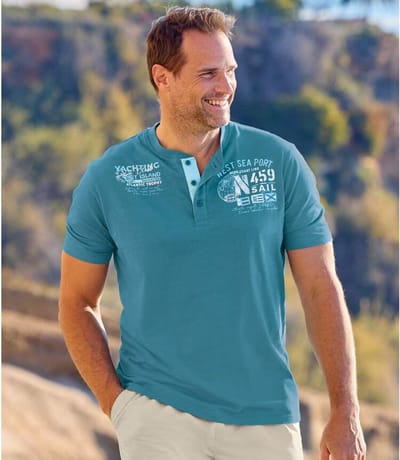 ATLAS FOR MEN - Set van 2 T-shirts met Tunesische kraag Calvi - Heren - Verkrijgbaar in grote maten - XL