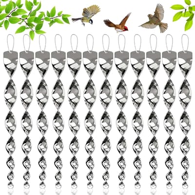 Famanu – Zilveren reflecterende windspiraal vogelverschrikker - vogelafweer - duivenafweer voor balkon ter afweer van vogels en als decoratie voor balkon en tuin