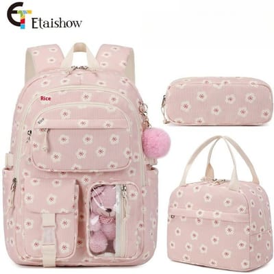 3/set Rugzakken van ribfluweel Aardbei Multifunctionele schooltas Casual Reizen Grote capaciteit Dagelijks Lichtgewicht Studenten Schooltas