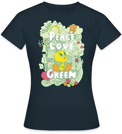 Looney Tunes Tweety Peace Love Green Design T-Shirt Dames