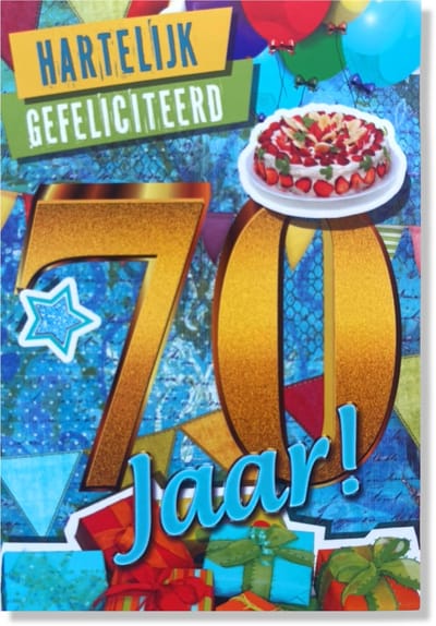 Hoera 70 Jaar! Luxe verjaardagskaart - 12x17cm - Gevouwen Wenskaart inclusief envelop - Leeftijdkaart