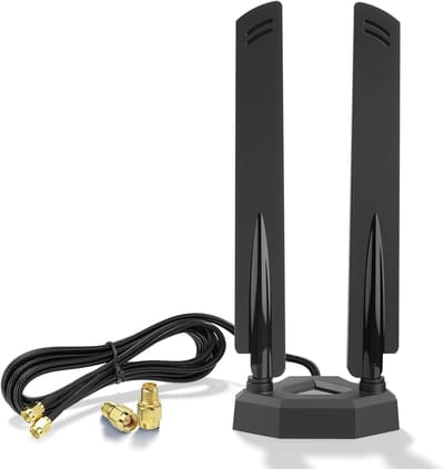 Eightwood WiFi 6E antenne 2,4 GHz 5 GHz 6 GHz WLAN-antenne RP-SMA tri-band antenne + SMA adapter magneetvoet met 2 m verlengkabel voor pc, bluetooth, moederbord, wifi-kaarten, PCI-kaart, wifi-router
