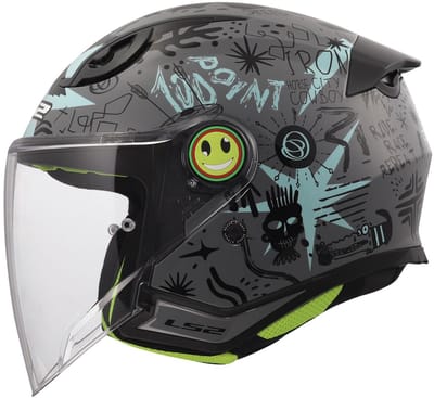 LS2 OF622 Funny II Scribble grijs blauw kinder jethelm