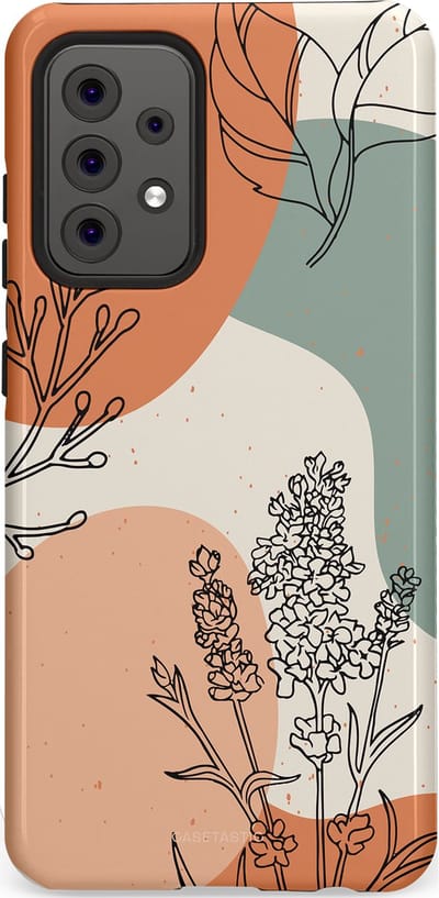 Casetastic hoesje geschikt voor Samsung Galaxy A52 (2021) 5G / Samsung Galaxy A52 (2021) 4G - Dubbellaagse bescherming - Lijnenspel Natuur - Fashion Case - Zand Saliegroen Terracotta