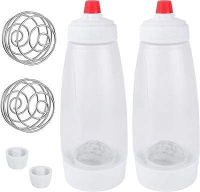 Famanu - Deeg Knijpflessen Set 1000 ml, 2 stuks deegdispenser flessen met meetschaal, voor pannenkoeken, wafels, crêpes, muffins en poffertjes, licht en herbruikbaar