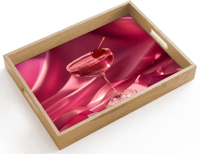 Dienblad hout 40x30 cm - Schootdienblad - Cocktail - Pink - Luxe - Borrelplank rechthoek - Plateau dienbladen