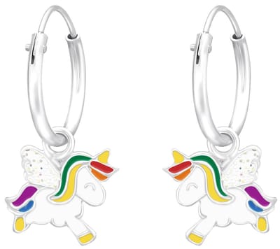Joy|S - Zilveren eenhoorn bedel oorbellen - glitter vleugeltjes - unicorn oorringen