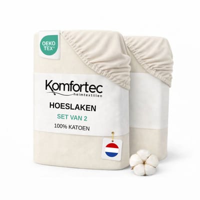 Komfortec Jersey Stretch 2-delige Hoeslaken Set 180x200 cm, Dubbelpak, 23 cm Matrasdikte, Rondom Elastiek, 100% Katoen, Creme