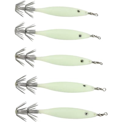 5 stuks 8cm Vislokaas met Haak Zeekat Jig Hout Garnaal Aas voor Buiten Zoutwater Zoetwater white