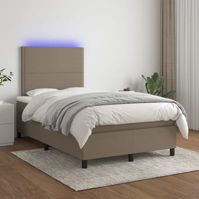 vidaXL - Boxspring - met - matras - en - LED - stof - taupe - 120x200 - cm