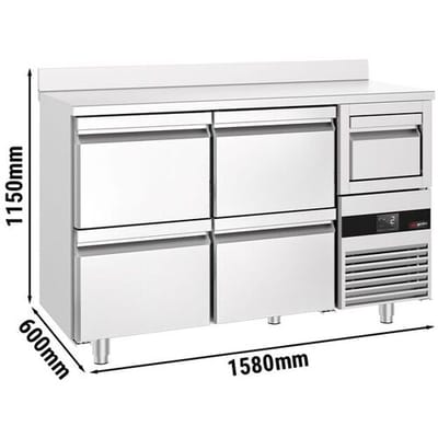 GGM Gastro Bar- & Getränkekühltisch PREMIUM - 1580x600mm - 4 Schubladen, Aufkantung & Ausklopfer für Kaffee