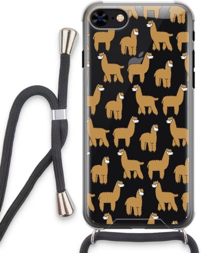 Case Company® - Hoesje met koord geschikt voor iPhone 7 hoesje met Koord - Alpacas - Telefoonhoesje met Zwart Koord - Bescherming aan alle Kanten en Over de Schermrand