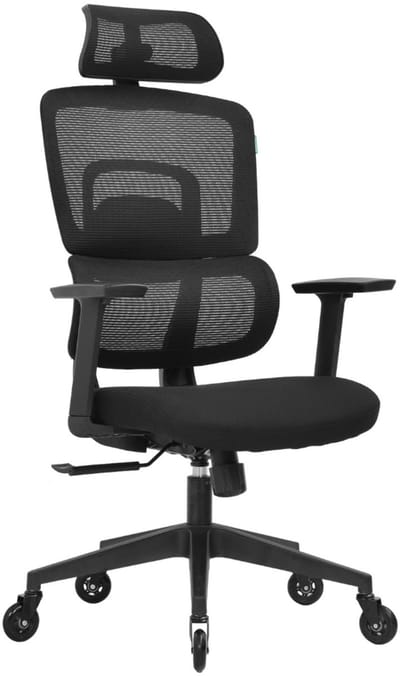 OfficeSense OS220 Ergonomische Bureaustoel - 2D Hoofdsteun - Mesh Rugleuning - Kantelbaar 3 Standen - Rubberen Wielen - 150 kg - Zwart