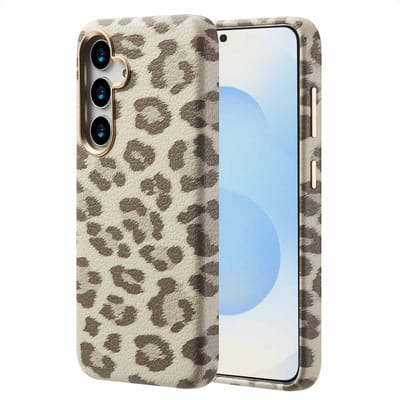 Selencia Hoesje - Geschikt voor Samsung Galaxy S25 - Sabi Backcover panterprint met Magnetische Ring - Soft Ivory
