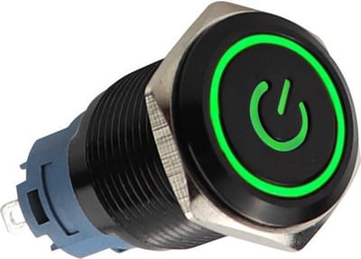 Drukschakelaar groene verlichting - 19mm - 1NO1NC - Power symbool