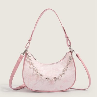 Okseltas voor Dames Trendy Herfstmode Design Schoudertas Crossbody Kleine Vierkante Tas Feeënroze Halve Maan Tas white