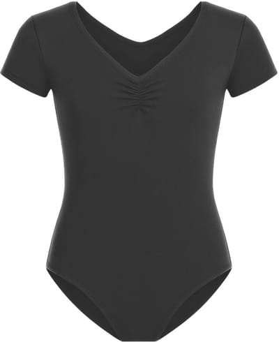 Dancer Dancewear - Balletpakje zwart "Etude" met korte mouw - Hoge kwaliteit Tactel balletpak - Kind en meisje - Maat 6 jaar | Maat 110 / 116