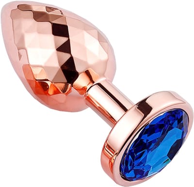 PLGZ - Diamond Facets Metalen Buttplug - Rosé Goud - Blauwe Siersteen - Verkrijgbaar in 3 maten