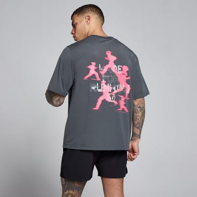 MP Heren Velocity Grafisch Katoen Modal T-Shirt - Donkergrijs / Roze - XXL