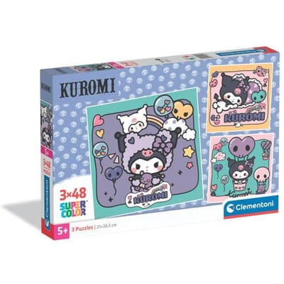 Clementoni Kuromi Kinderpuzzel 3x48 Stukjes - Sanrio Legpuzzel - Educatief Speelgoed - Puzzels Spelletjes voor Meisjes en Kinderen vanaf 4 Jaar