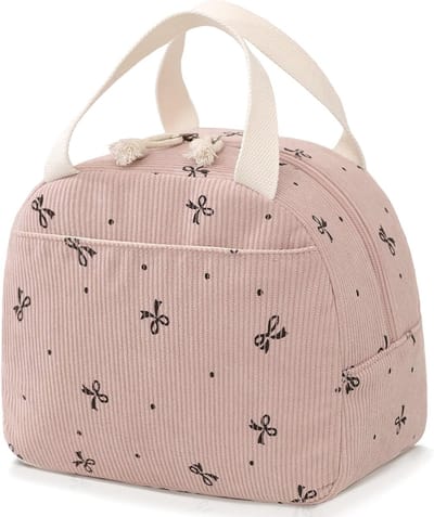 Lunchtas met Strikjesprint - Geïsoleerde Lunchtas 25x14x19cm - Grote Thermotas voor School en Werk - Draagbare Bento Box Tas met Handvat - Duurzame Lunchkoeltas voor Dames en Studenten