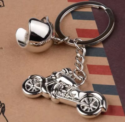 Finnacle - Helm Motorfiets -Sleutelhanger Set: 2x Metaal, Mini-Motorfiets, Zilverkleurig