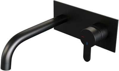 Brauer Black Edition Inbouw Wastafelmengkraan met Gebogen Uitloop en Afdekplaat Model D1 Mat Zwart