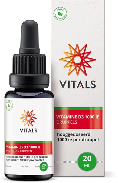 Vitals Vitamine D3 druppels 1000 IE - 700 druppels. Hooggedoseerd, 1000 IE (25 mcg) vitamine D3 per druppel.