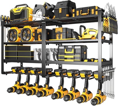 Heavy Duty Boorhouder en Garage Tool Organizer - 4-laags Wandmontage Opslag voor Werkplaats