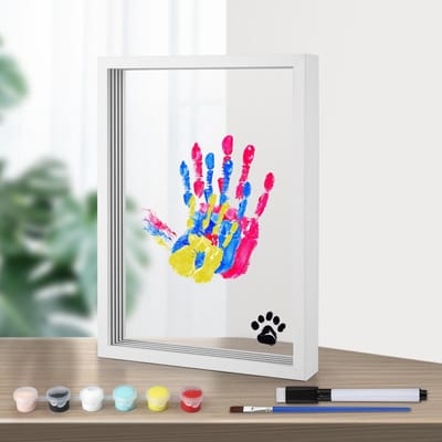 Dailygoods- Fotolijst DIY Familiehandafdruk - Houten Fotolijst - Acrylverfset - Inclusief Penselen - Aandenken voor Nieuwe Ouders - 31,3x22,4x4cm - Handafdruklijst