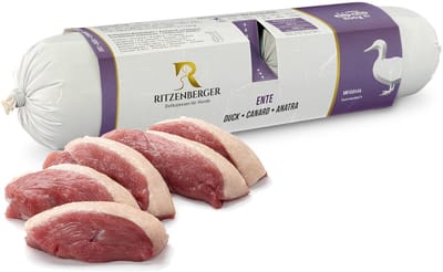 Ritzenberger Eend met bessen compleet gestoomde worst. Doos 24 x 400. Totaal 9.6 kilo