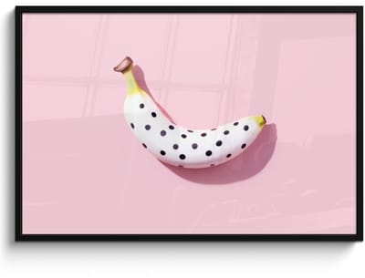 Poster in lijst - Fotolijst 120x80 cm - Posters - Banaan - Stippen - roze - Posterlijst zwart - Decoratie - Wanddecoratie woonkamer - Muurdecoratie slaapkamer