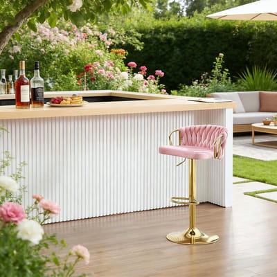 HAUSS SPOLE Barkruk - Luxe Draaibare Barkruk - Verstelbaar Met Rugleuning En Armleuningen - Voor Keuken, Bar En Café - Fluweel Roze