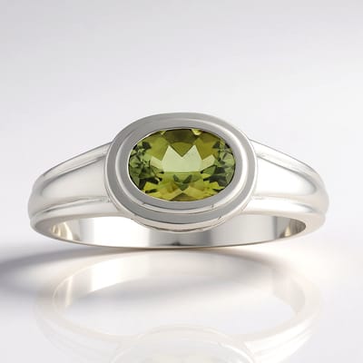 Cavill - Zilveren Ring - 925 Sterling Zilver met Palladium - Braziliaanse Groene Toermalijn 0,638 ct Ovaal - Moderne Bezelzetting - Maat 17 18