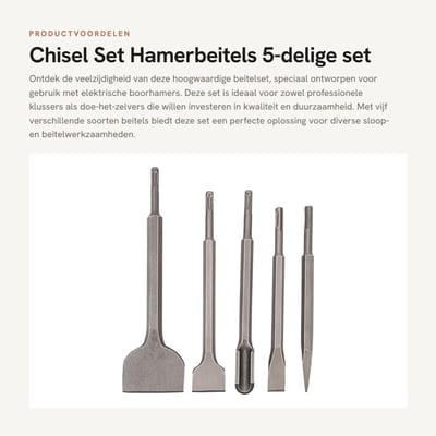 Dailygoods - Chisel Set - Hamerbeitels - 5-delige set - Hoogwaardige beitelset - Voor elektrische boorhamers - Duurzaam en sterk
