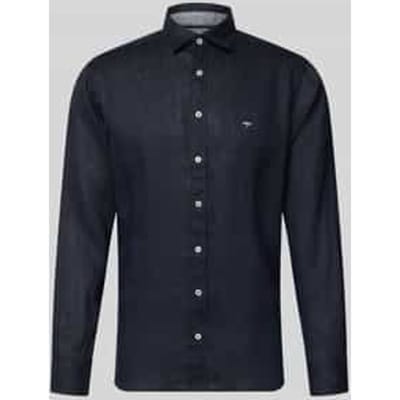 Fynch-Hatton Overhemd Solid Color Premium Linnen Navy / male