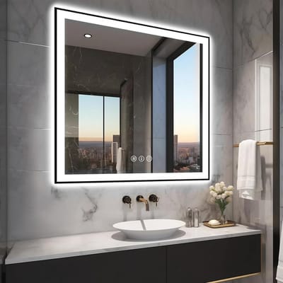 LED Badkamerspiegel 24x36 cm - Zwart Aluminium Frame, Dimbare Verlichting met Anti-condens