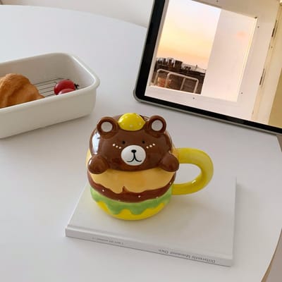Keramische beker met deksel Leuke meisje mok Hoge waarde Burger waterbeker Stel Grote capaciteit Kinderontbijtbeker 301-400ml