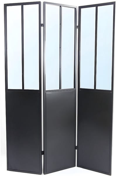 Vente-unique Kamerscherm met spiegel COVENTRY - Industriële stijl - Metaal - H180xL122cm - Zwart
