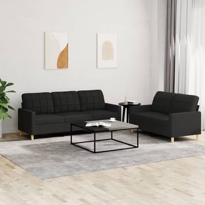 vidaXL - 2-delige - loungeset - met - kussens - stof - zwart