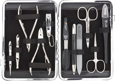 11-delig manicure set met echt leder etui - inclusief nagelknippers, nagelschaar, huidknipper en nagelvijl