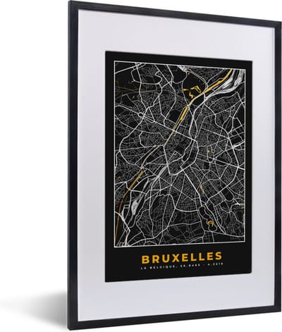 Fotolijst incl. Poster - Brussel - Stadskaart - Goud - Kaart - Plattegrond - 30x40 cm - Posterlijst