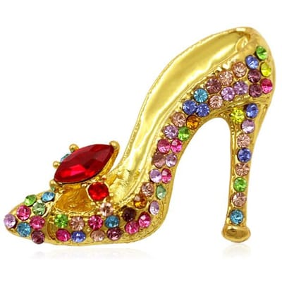 Vintage Blauwe Dame Hoge Hak Schoen Zilverkleurig Broche Speld Strass Kristal Mode Luxe Vrouwen Feest Borstspeld Socialite Cadeau yellow