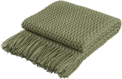 Decoratief Gebreid Plaid - Superzacht en Lichtgewicht voor Bank en Bed - Olijfgroen