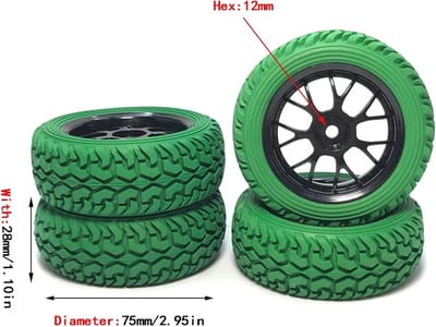 4x 75mm RC Auto Banden met Velgen - Rubberen 1/10 On Road Rallye Vervangingswielen