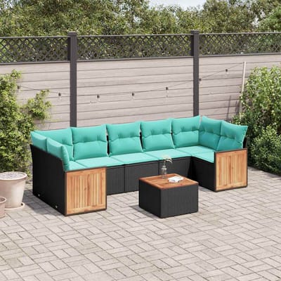 vidaXL - 8-delige - tuinbankset - met - kussens, - zwart - polyrotan