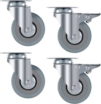 Zwenkwielen met rem - Set van 4 - Ø75 mm - Set van 4 - Transportrollen - Zware wielen - 150KG Draagvermogen