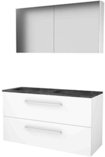 Basic-Line Comfort 46 Badkamermeubelset - 120 x 46 cm - Met Grepen - 2 Lades - Hardstenen Wastafel - Zonder Kraangat - Spiegelkast - Ice White