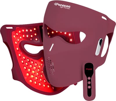 Panacea Red Light Mask - LED Masker Gezicht met Rood Licht & Infrarood - LED Gezichtsmasker Lichttherapie - 90 Quad-Chip LED's - 6 Programma's - Draadloos